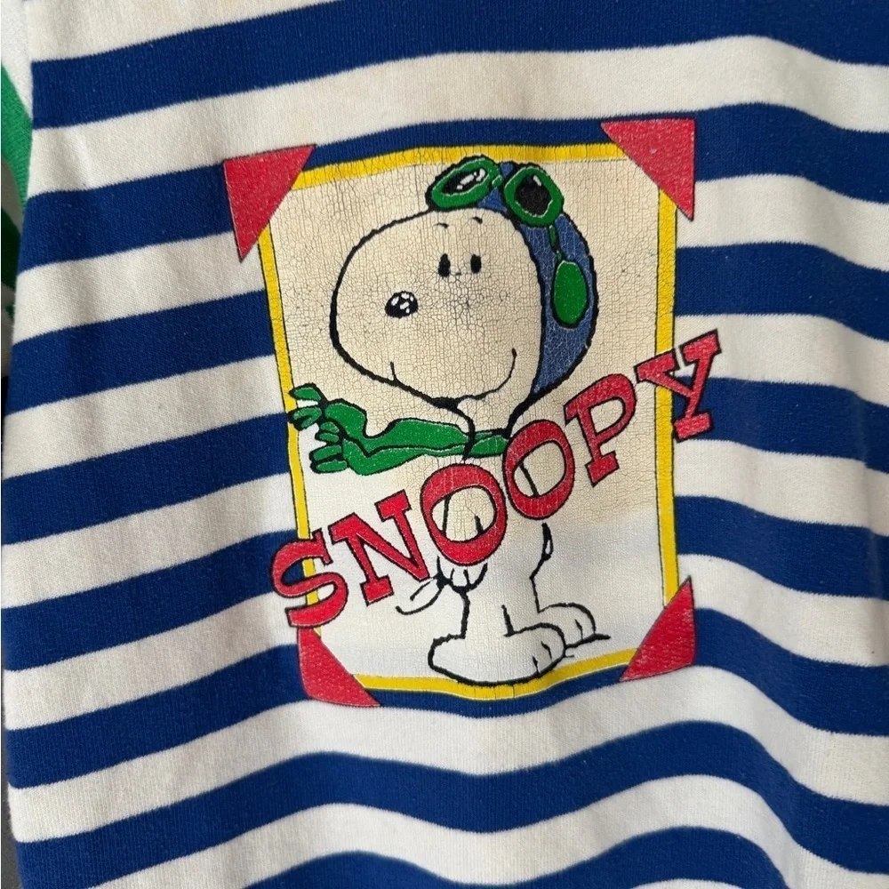 Vintage 80s Snoopy coverall Peanuts Striped Baby boy striped onesie long sleeve
